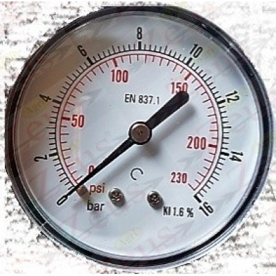 Air pressure gauge diameter 63 scale 16 connection behind 1/4'