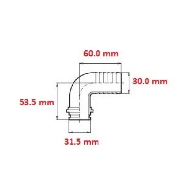 Curved hose connection diameter 30 for G1 1/4' swivel
