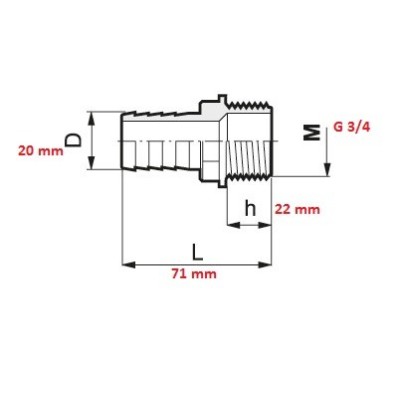 Raccordo portagomma dritto filetto maschio G3/4