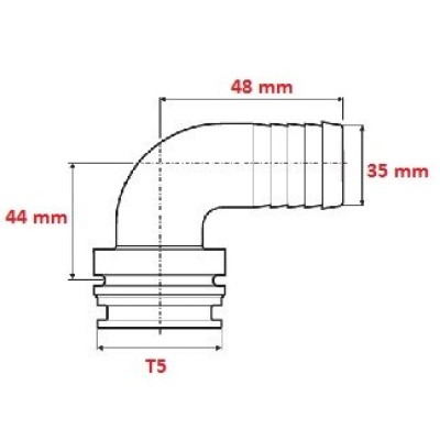 Raccordo T5 curvo attacco maschio