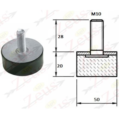 ANTI-VIBRATION MALE FOOT 50X20 M10X28