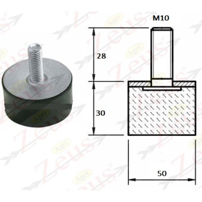 PIEDE MASCHIO ANTIVIBRANTE 50X30 M10X28