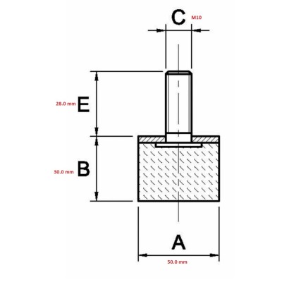 ANTI-VIBRATION MALE FOOT 50X30 M10X28