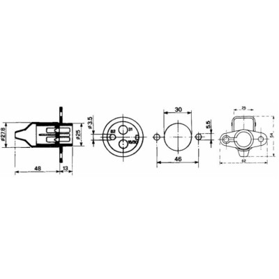 3-POLE MALE SOCKET WITH 2 HOLES CONNECTION 12-24V