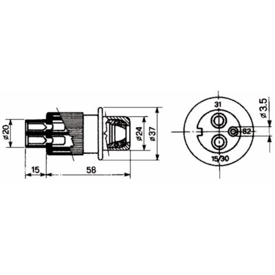 3-POLE MALE SOCKET WITH 2 HOLES CONNECTION 12-24V