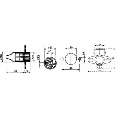 3-POLE MALE SOCKET WITH 2 HOLES CONNECTION 12-24V