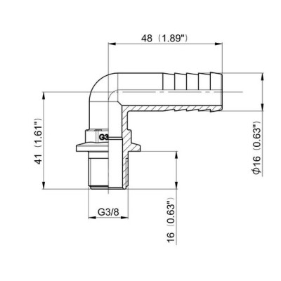 Raccordo portagomma curvo filetto maschio 90° G 3/8'