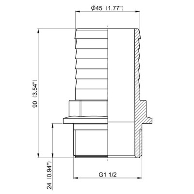 Straight hose connection with G 1 1/2 male thread