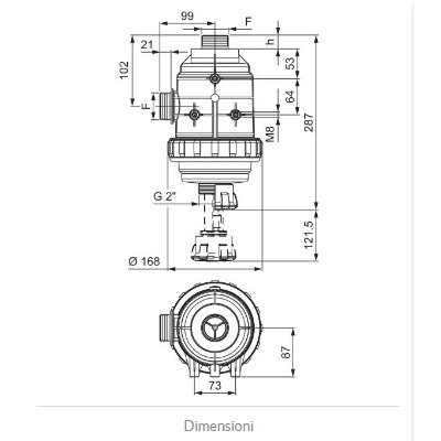 Suction filter 1" 1/2 threaded connection with valve
