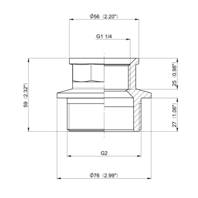Riduzione maschio 2" x 1" 1/4 femmina in plastica