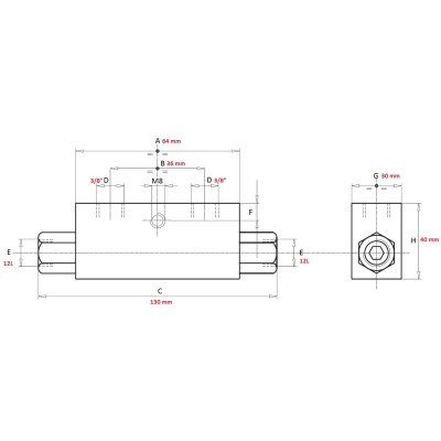 BLOCK VALVE INLET 3/8" OUTLET 12 L