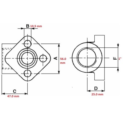 FLANGIA ACCIAIO FLANGETTA PER POMPA 3 FORI FILETTO 1" INTERASSE 56