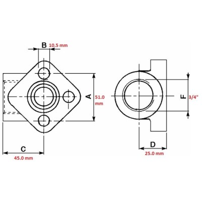 FLANGIA ACCIAIO FLANGETTA PER POMPA 3 FORI FILETTO 3/4" INTERASSE 51