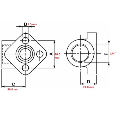 FLANGIA ACCIAIO FLANGETTA PER POMPA 3 FORI FILETTO 3/4" INTERASSE 40