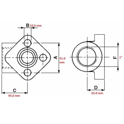 STEEL FLANGE FLANGE FOR PUMP 3 HOLES THREAD 1" CENTER CENTER 51