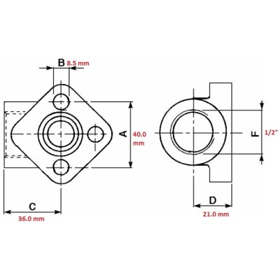 FLANGIA ACCIAIO FLANGETTA 3 FORI FILETTO 1/2" INTERASSE 40