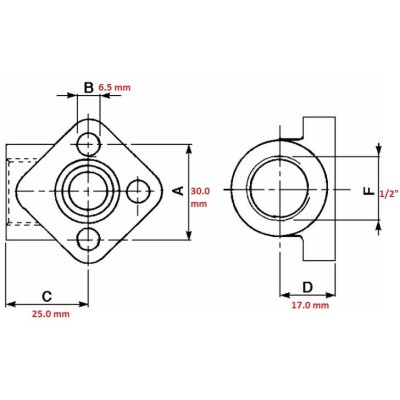 FLANGIA ACCIAIO FLANGETTA PER POMPA 3 FORI FILETTO 1/2" INTERASSE 30