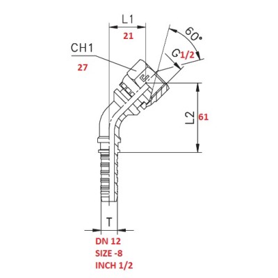 HALF BEND FITTING 45° 1/2" TO PRESS