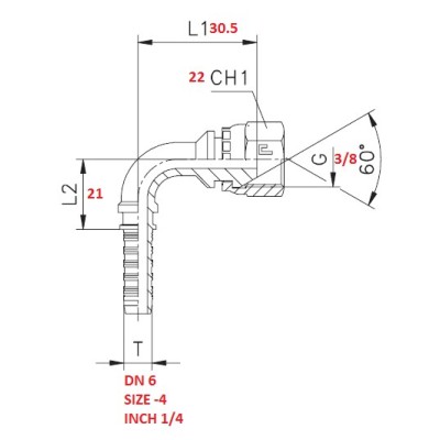 90° BEND FITTING 3/8"X1/4" TO PRESS
