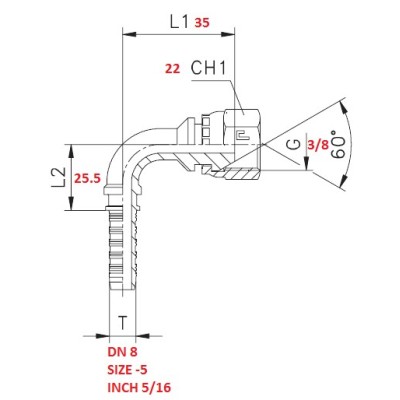 RACCORDO CURVA 90° 3/8X5/16 A PRESSARE