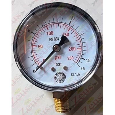 AIR PRESSURE GAUGE DIAMETER 63 SCALE 16 CONNECTION UNDER 1/4'