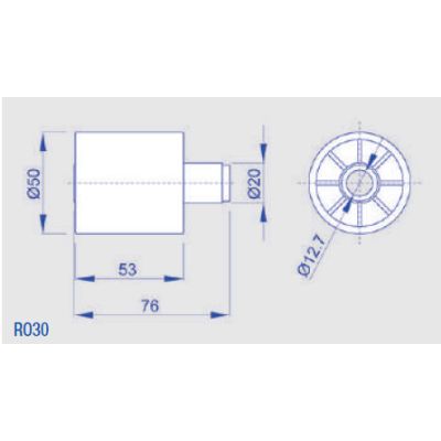 Red roller with nosepiece for roller conveyors