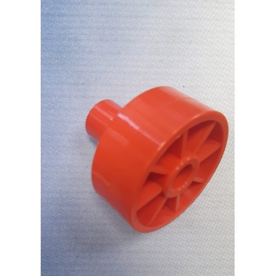 Red roller with long nose for roller conveyors