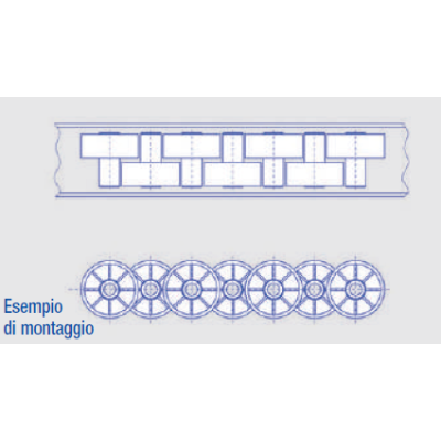 Red roller with long nose for roller conveyors
