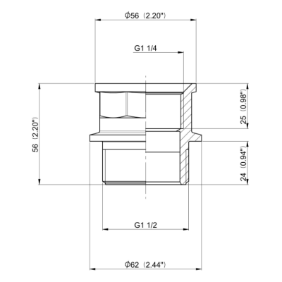 Female reduction 1"1/4x1"1/2 male