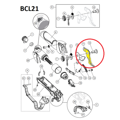Spare parts for Bahco BCL21 electric scissors